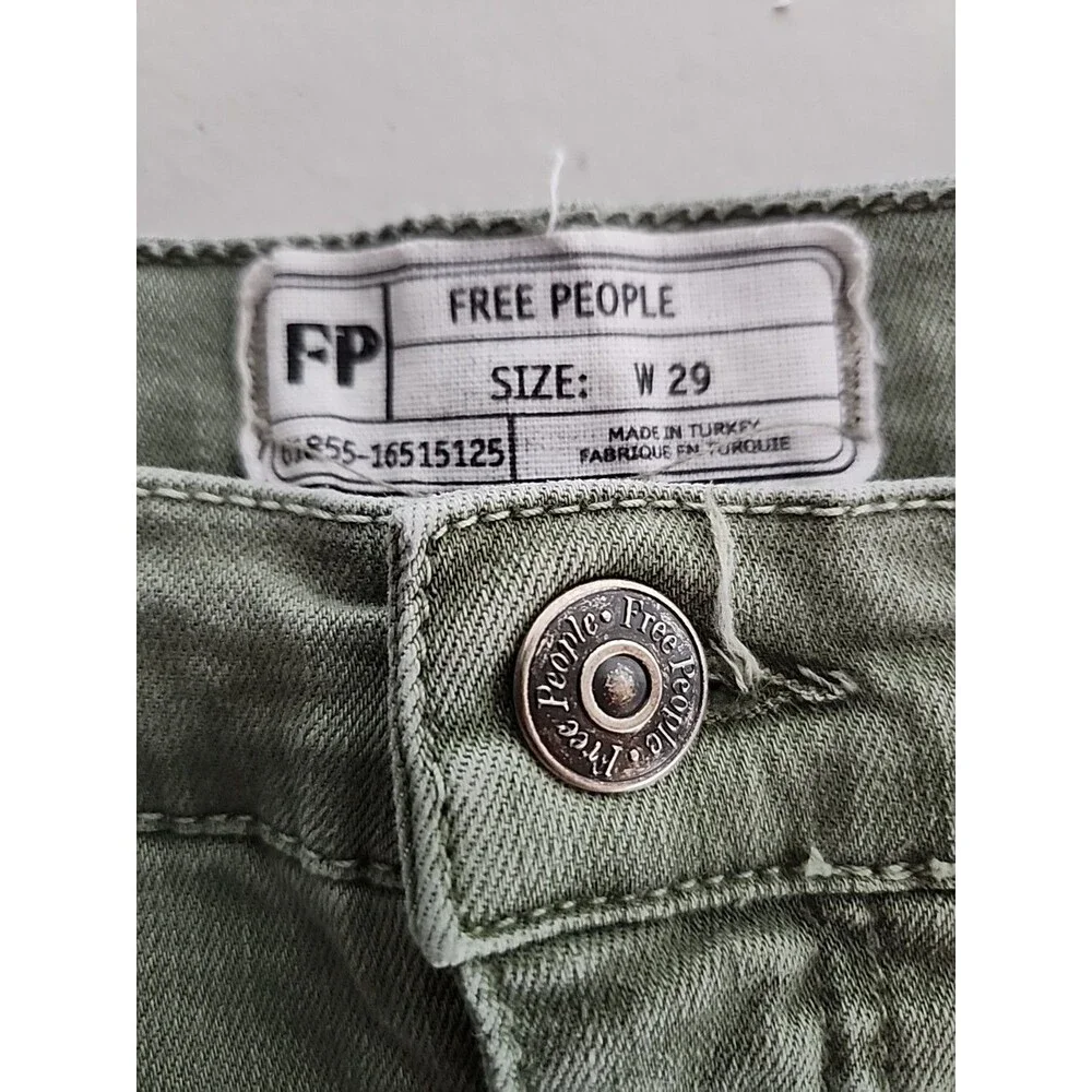 Free People Jeans Womens 29 Mid Rise Skinny Distressed w Pockets Green